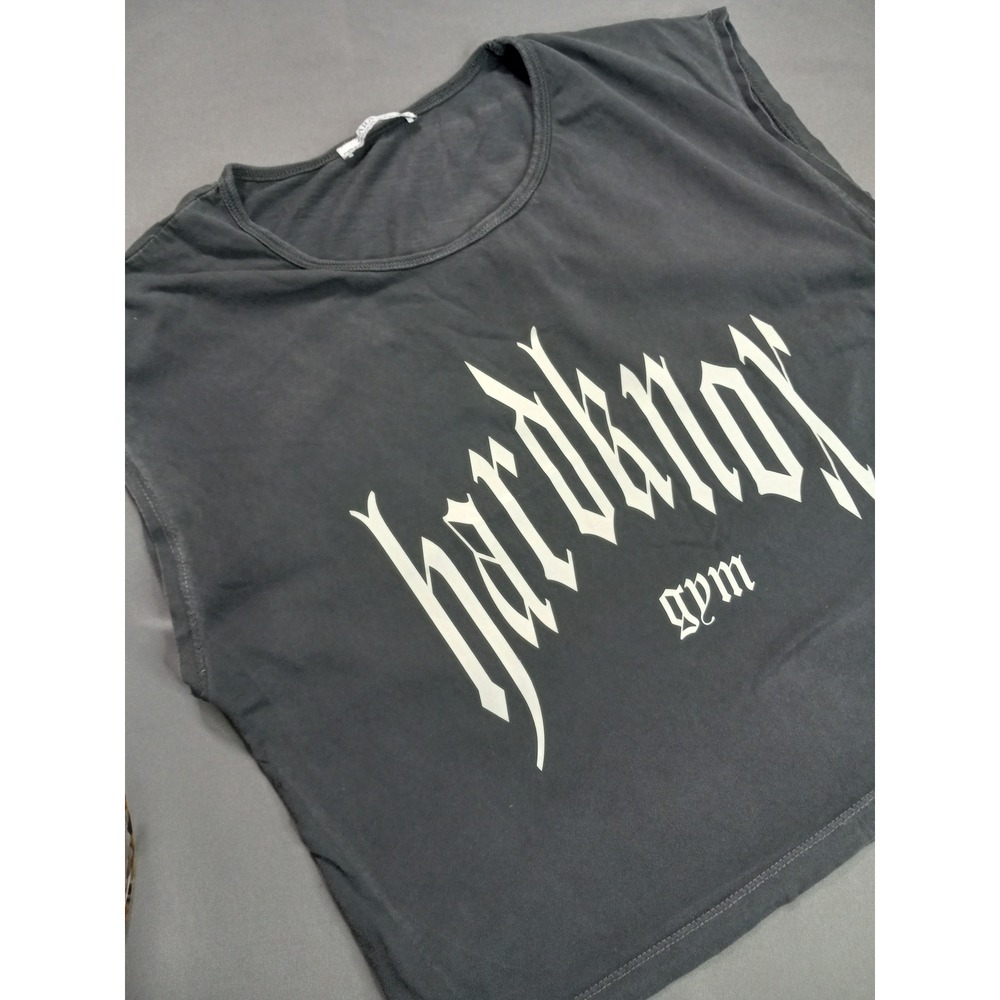 Zara‎ Basic Hardknox Gym Graphic Crop Top Sleeveless Gray Womens Small
